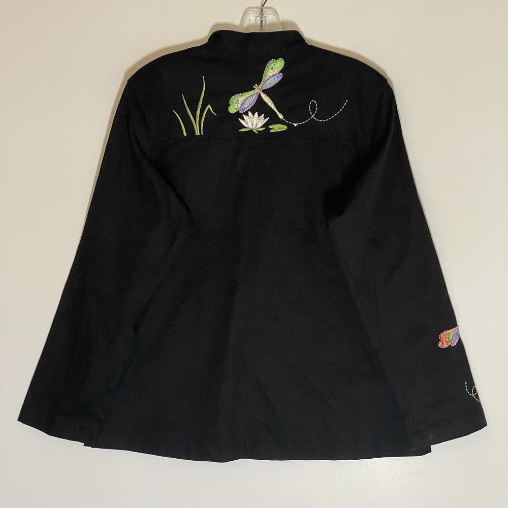 Quacker Factory Black Embroidered Dragonfly Jacket with great pockets. - Picture 14 of 16